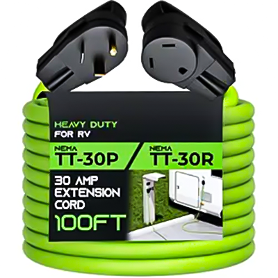 RV30H/RV30H-R 3 插脚 100 英尺 NEMA TT-30 10/3 STW 125 伏户外露营电源线 30 安培延长线，适用于房车和汽车